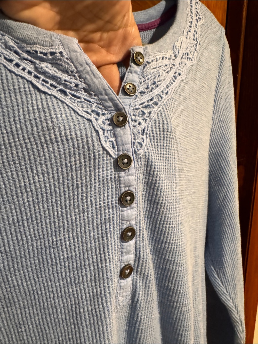 Sonoma Light Blue Lace-Trim Henley Long Sleeve Top - Picture 5 of 10